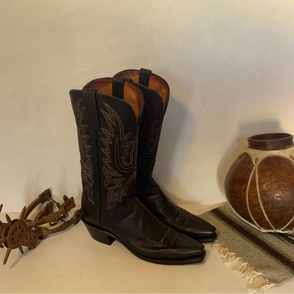 Lucchese Shoes - LUCCHESE BOOTS 1883 WOMENS SZ 7 BLACK LEATHER EUC COWBOY WESTERN SNIP TOE